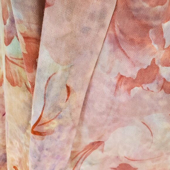 NEW XL merino wool oversized scarf wrap flower painted red pink blue brown gray - Picture 10 of 15